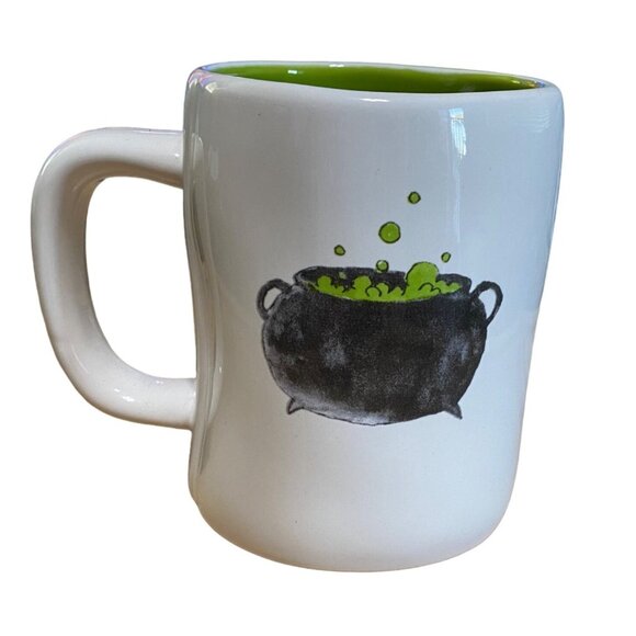 Rae Dunn Witchs Brew Ceramic Mug With Green Interior & Cauldron Design - Picture 3 of 6